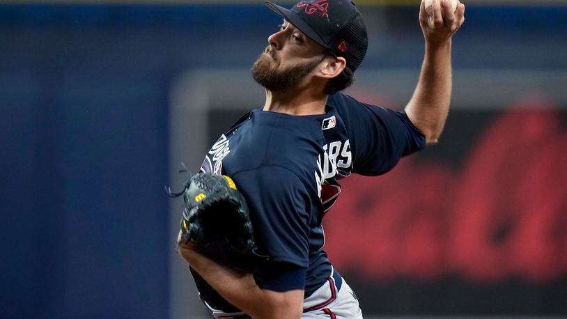 The Braves optioned right-hander Ian Anderson to Triple-A Gwinnett on Tuesday, ending his bid for the fifth spot in the starting rotation. (AP Photo/Chris O'Meara)