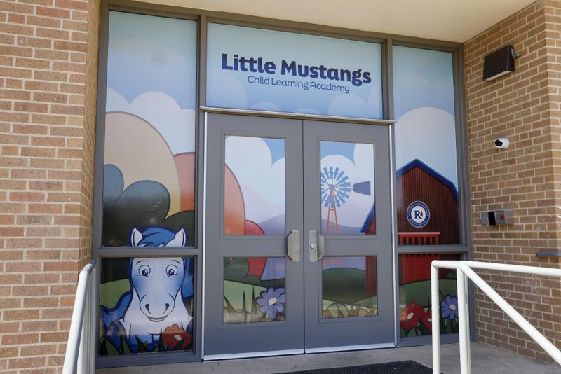 The entrance to Little Mustangs Child Learning Academy is seen Wednesday, Feb. 21, 2024, in Richardson, Texas. (Elías Valverde II/The Dallas Morning News via AP)