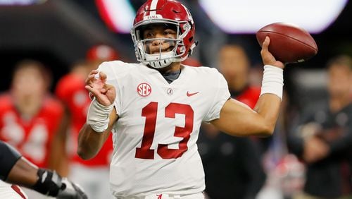 Tua Tagovailoa lets fly during what would turn out to be a difficult - for him - 2018 SEC Championship game vs. Georgia inside Mercedes-Benz Stadium. (Photo by Kevin C. Cox/Getty Images)