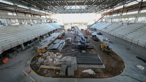 Construction continues at the Classic Center Arena. Officials announced Thursday that a Federal Prospects Hockey League team is coming to Athens. (Nell Carroll for The Atlanta Journal-Constitution)