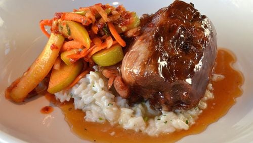 Bourbon glazed pork shoulder with coconut rice and apple kimchi from The Shed at Glenwood. (Chris Hunt/Special)