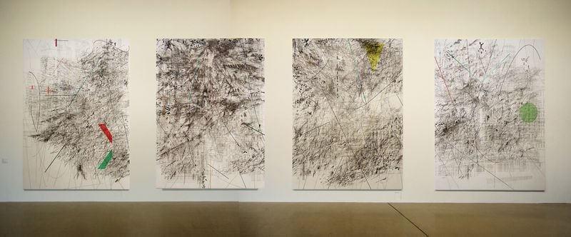 Julie Mehretu's "Mogamma (A Painting in Four Parts)" (2012). 
Courtesy of Ryszard Kasiewicz/copyright Julie Mehretu, courtesy of the artist, Marian Goodman Gallery, New York, and White Cube.