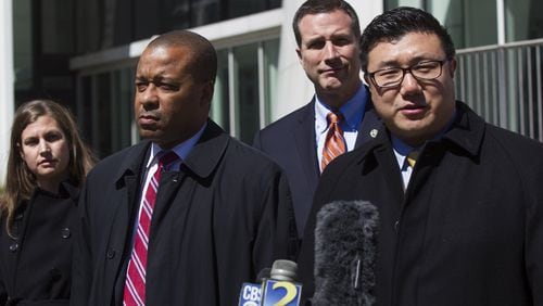 U.S. Attorney Byung “BJay” Pak, right, during a March press conference. (REANN HUBER/REANN.HUBER@AJC.COM)