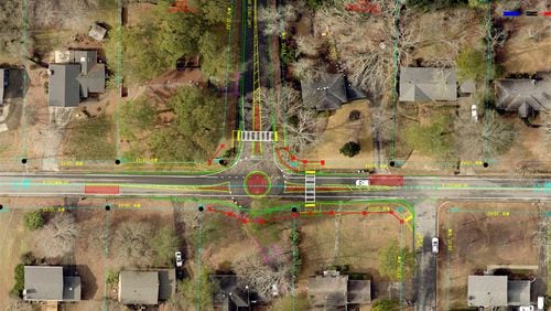 Photo illustration depicts a “mini roundabout” proposed for North Coleman Road and Lake Crest Drive in Roswell. CITY OF ROSWELL