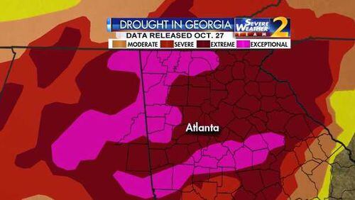 Areas in “exceptional drought” are expanding in North Georgia. (Credit: Channel 2 Action News)