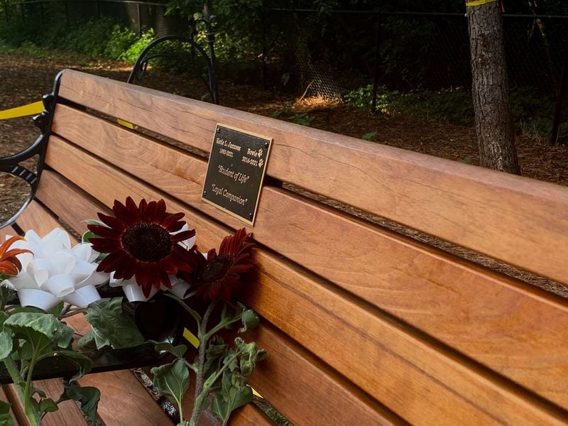A bench in memory of Katie Janness and her dog, Bowie, was installed at the Piedmont Dog Park on Thursday, July 28, on the one year anniversary of their deaths.