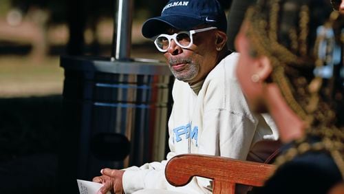 Film director Spike Lee sits during the dedication of the Lee Family Admissions office at Spelman College on Monday, November 28, 2022. (Natrice Miller/natrice.miller@ajc.com)  