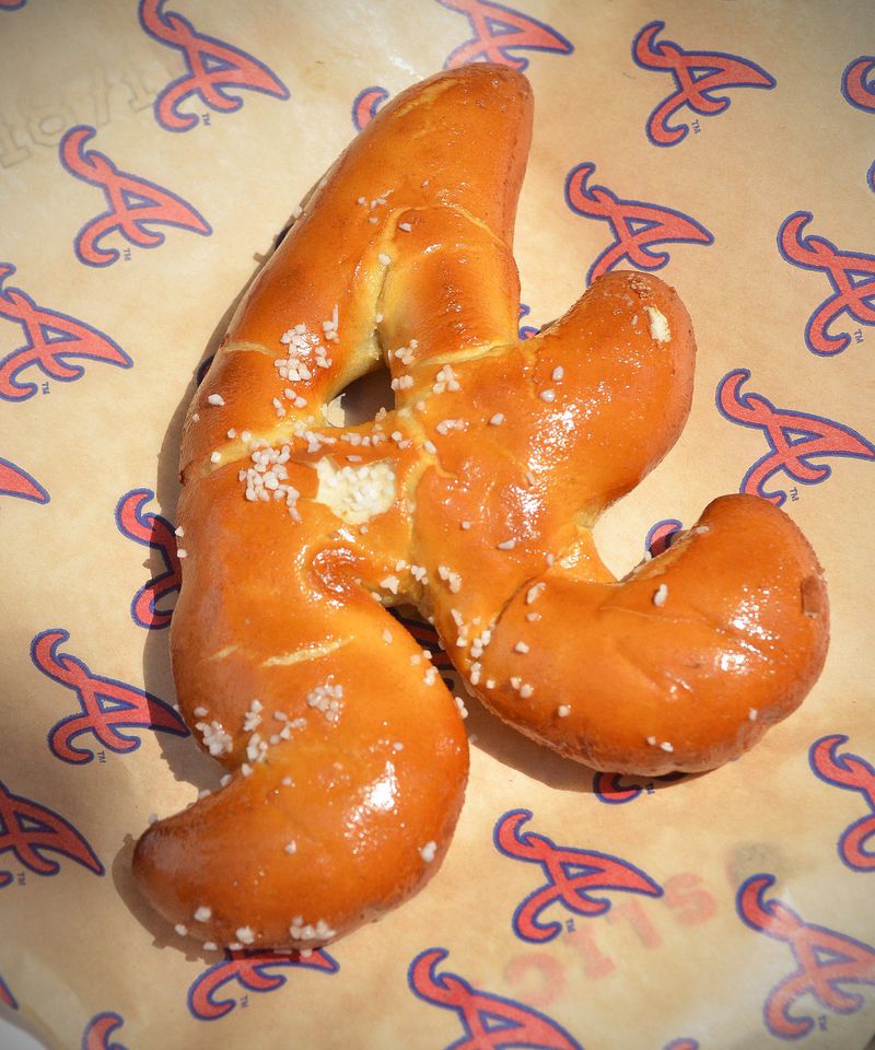 If you’re going to SunTrust Park to cheer on the Atlanta Braves, doesn’t it make sense to get a pretzel in the shape of the team’s “A” script? You’ll find these pretzels at concession stands throughout the stadium. CHRIS HUNT / SPECIAL