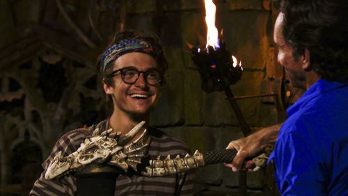 “Absolute Banger Season” – The remaining five castaways must climb their way to victory in the immunity challenge to earn a feast at the sanctuary and a spot in the final four. Also, one castaway will be crowned Sole Survivor on the two-hour season finale, followed by the After Show hosted by Jeff Probst, on the CBS Original series SURVIVOR, Wednesday, May 24, (8:00-11:00 PM, ET/PT) on the CBS Television Network, and available to stream live and on demand on Paramount+.  Pictured (L-R): Carson Garrett at Tribal Council.   Photo: CBS ©2023 CBS Broadcasting, Inc. All Rights Reserved. Highest quality screengrab available.