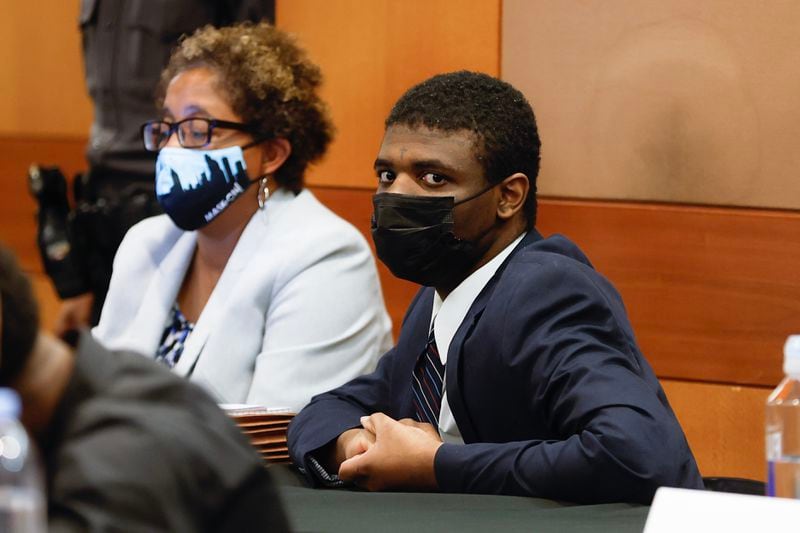 Jayden Myrick, a defendant in YSL/Young Thug trial and his attorney Gina Bernard appear in court for jury selection at Fulton County Courthouse on Wednesday, January 4, 2023.  (Natrice Miller/natrice.miller@ajc.com)