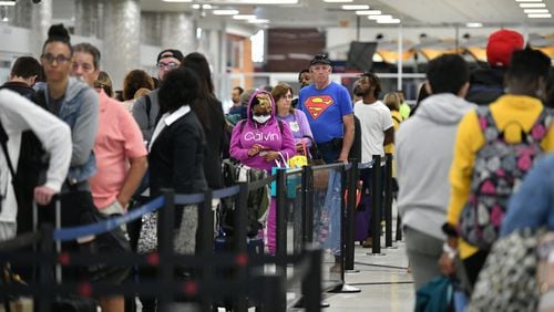 Checkpoints at Hartsfield-Jackson International Airport in Atlanta on March 21,2020. (Hyosub Shin / Hyosub.Shin@ajc.com)