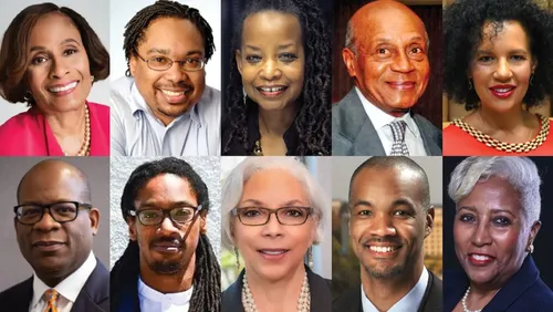 The 10 publishers and owners of the Black newspapers that make up Word in Black. (Top Row): Frances “Toni” Draper, publisher AFRO News; Chris Bennett, publisher Seattle Medium; Denise Rolark-Barnes, publisher Washington Informer; Donald M Suggs, publisher St. Louis American; and Elinor Tatum, publisher The New York Amsterdam News.
(Bottom Row): Hiram Jackson, publisher Michigan Chronicle; Patrick Washington, publisher Dallas Weekly; Janis Ware, publisher The Atlanta Voice; Larry Lee, publisher Sacramento Observer; and Sonny Messiah Jiles, publisher Houston Defender.