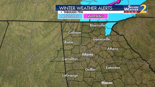Only Rabun and Habersham counties remain under a winter weather advisory Tuesday afternoon.