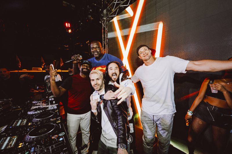 Shaq was joined by New England Patriots' tight end Rob Gronkowski, Steve Aoki, A-Trak and DJ Irie in Miami. Photo: Tin Lazar