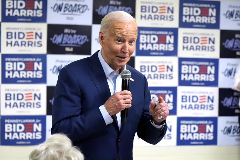 President Joe Biden speaks to a group of supporters and volunteers at a campaign stop Thursday, April 18, 2024, in Philadelphia. (AP Photo/Alex Brandon)