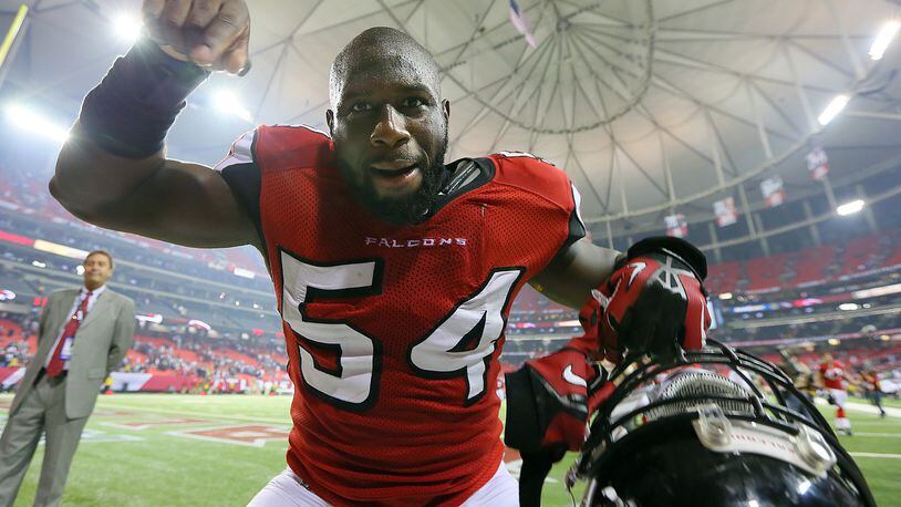 Fomer Falcons linebacker Stephen Nicholas was hired by the Tampa Buccaneers on Feb. 21. (CURTIS COMPTON / CCOMPTON@AJC.COM)