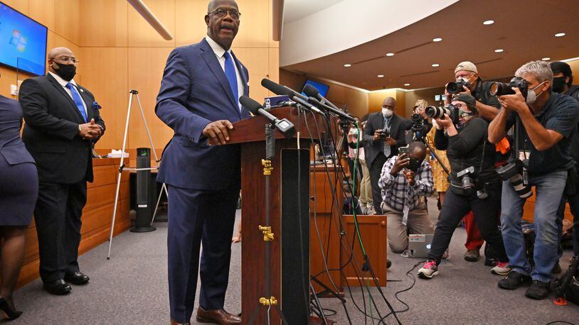 Fulton D.A. Paul Howard speaks during a press conference at Fulton County Superior Courthouse on Wednesday, June 17, 2020. The former Atlanta police officer who shot and killed Rayshard Brooks was charged Wednesday with felony murder and 10 other offenses in his death, the Fulton County District Attorney's Office said. (Hyosub Shin / Hyosub.Shin@ajc.com)