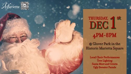 Marietta's Christmas tree lighting ceremony will take place 4-8 p.m. Dec. 1 at Glover Park in the Marietta Square. (Courtesy of Marietta)