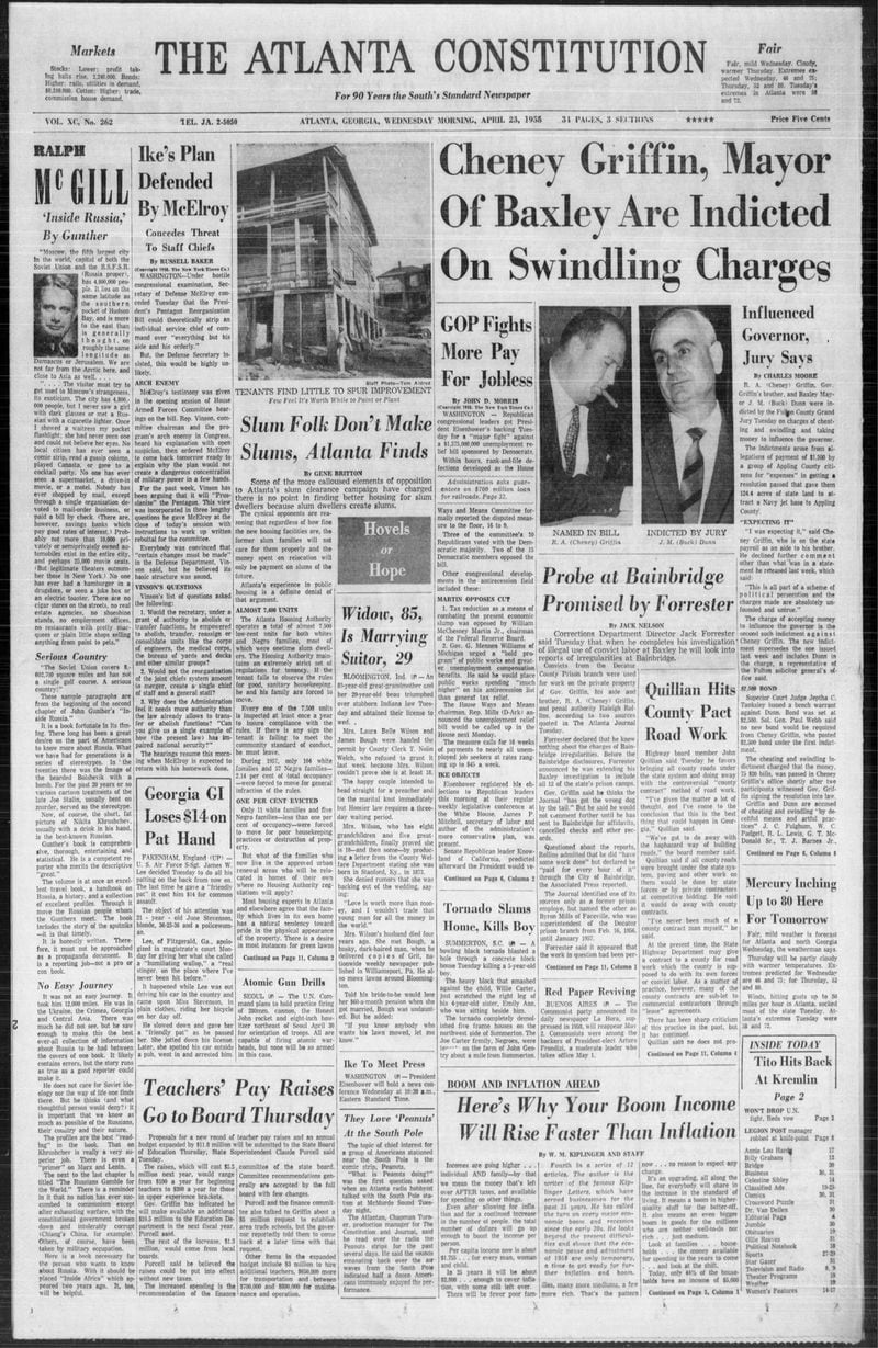The Atlanta Constitution front page April 23, 1958.
