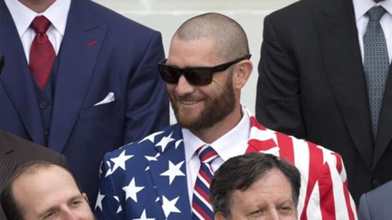 Jonny Gomes got dressed up when the 2013 World Series champion Red Sox visited the White House (AP Photo/Carolyn Kaster)