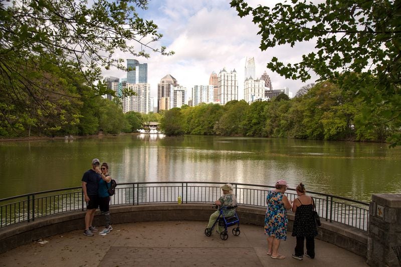 Head to Lake Clara Meer or the Park Tavern restaurant at Piedmont Park for a perfect cityscape. STEVE SCHAEFER / SPECIAL TO THE AJC