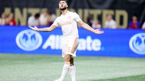 April 7, 2018.  Hector Villalba reacts after missing a opportunity to score in a play during the first half on April 7, 2018 in Atlanta Ga..