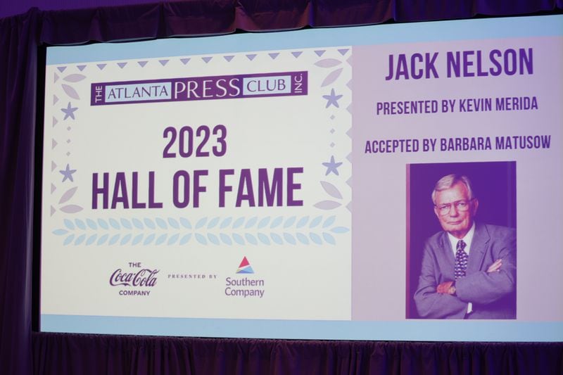 Jack Nelson, the long-time Atlanta-based correspondent for The Los Angeles Times, was a posthumous inductee into The Atlanta Press Club Hall of Fame Nov. 16, 2023. KRYSALEX PHOTOGRAPHY