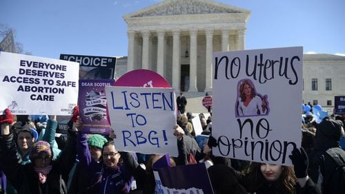 Supporters of legal access to abortion, as well as anti-abortion activists, rally outside the Supreme Court on March 2, 2016, in Washington, D.C. (Olivier Douliery/Abaca Press/TNS)