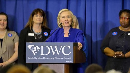 Hillary Clinton speaks to a South Carolina women's Democratic conference in her first visit to the South this campaign.