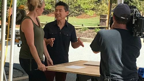 Vern Yip (center) shooting an episode of "Trading Spaces" in October, 2017 in Newnan, GA. CREDIT: Rodney Ho/rho@ajc.com