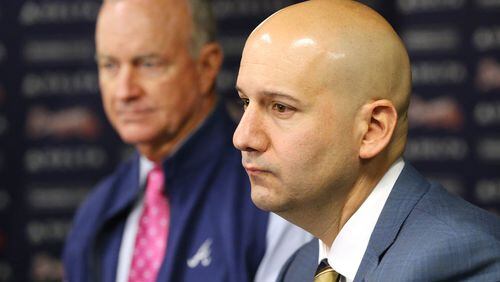 Braves president of baseball operations John Hart and general manager John Coppolella met with the media to discuss the 2016 season on Monday, Oct. 3, 2016, in Atlanta. (Curtis Compton/ccompton@ajc.com)
