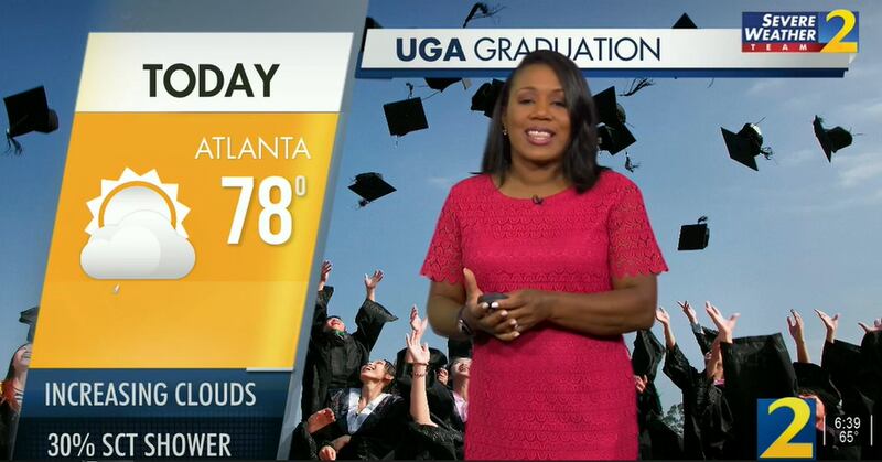 Temperatures in the 70s are forecast for the University of Georgia spring commencement ceremonies Friday, according to Channel 2 Action News meteorologist Eboni Deon. The evening ceremony could see a passing shower.