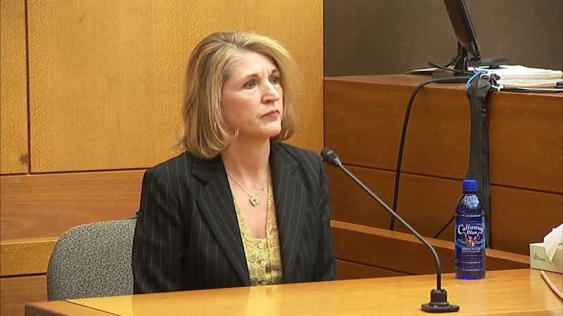 Angie Brooks, the CFO of U.S. Enterprises, testifies at the murder trial of Tex McIver on March 27, 2018 at the Fulton County Courthouse. (Channel 2 Action News)