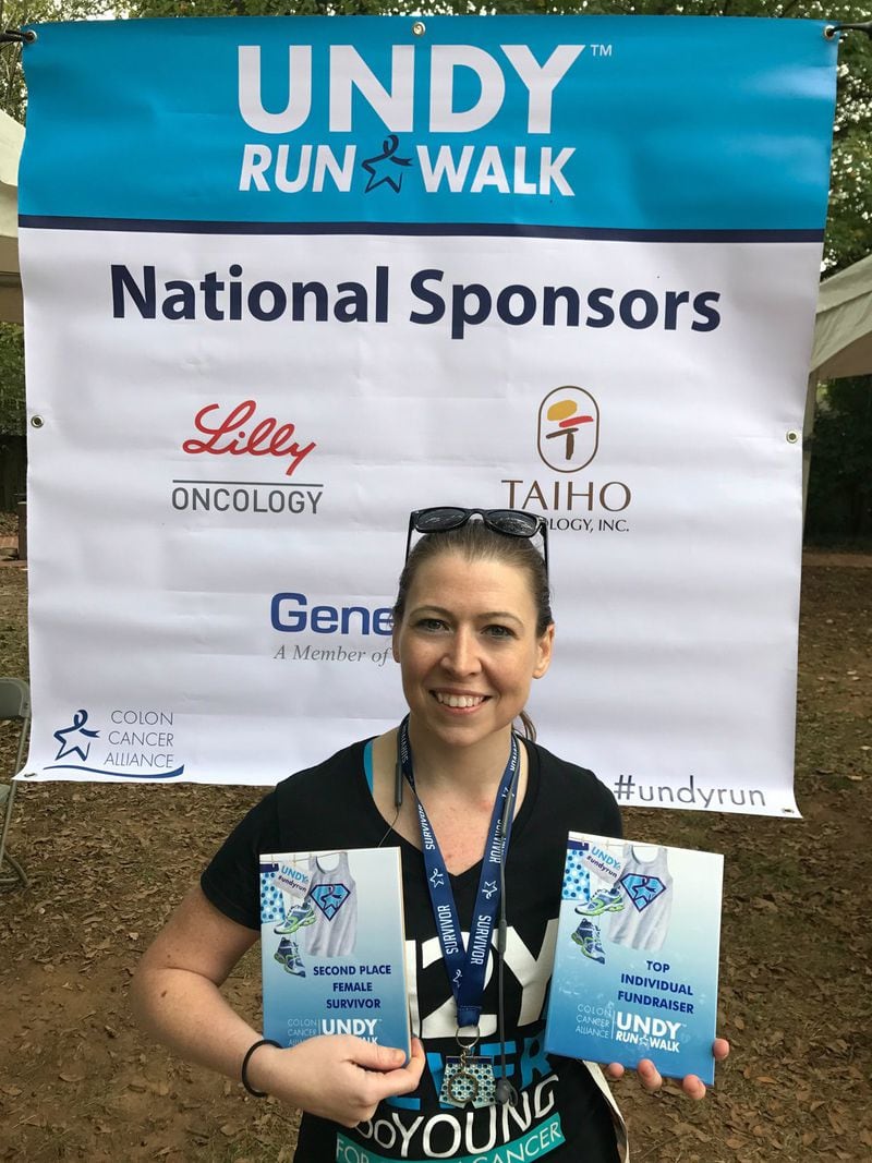 Tawny Mack, 31, of Atlanta was presented awards for Second Place Female Survivor and Top Individual Fundraiser during ceremonies at the annual Undy Run/Walk on Saturday. CONTRIBUTED