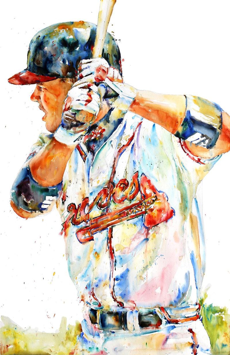 The 1995 Atlanta Braves included a young Chipper Jones, whose image is featured in one of 16 paintings of the team Richard Sullivan created.