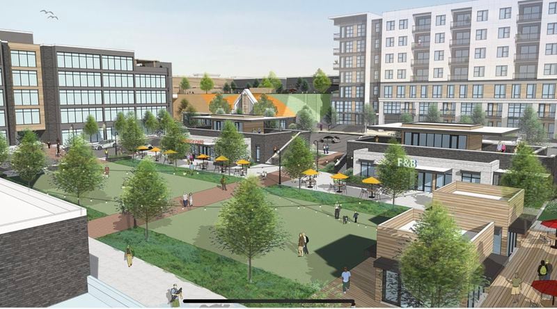 Images of Jamestown Properties' plans for redevelopment of Parkside Shopping Center in Sandy Springs. Courtesy Jamestown Properties