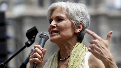 Dr. Jill Stein, the Green Party presidential nominee, speaks at a rally in Philadelphia, Tuesday, July 26, 2016. (AP Photo/Alex Brandon)