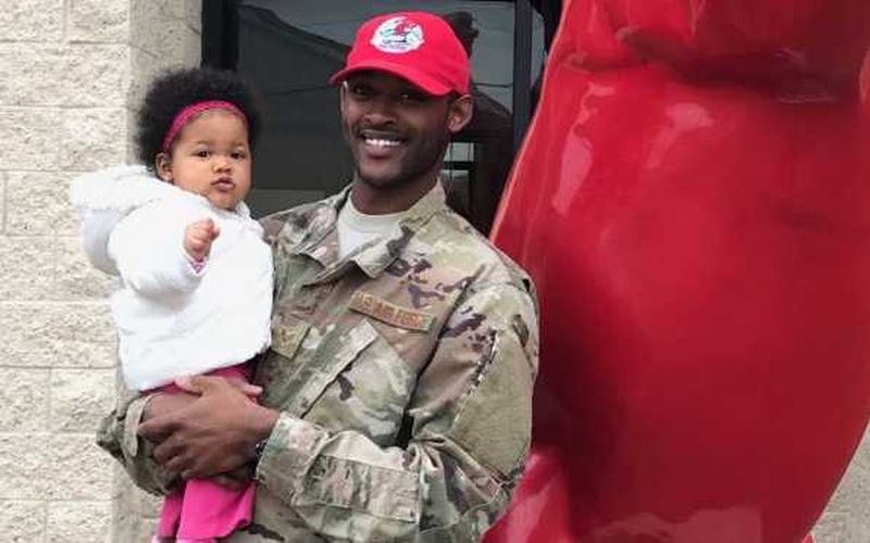Louis Williams II with daughter Skylar Fowler before the Air Force reservist deployed to the Middle East in March.