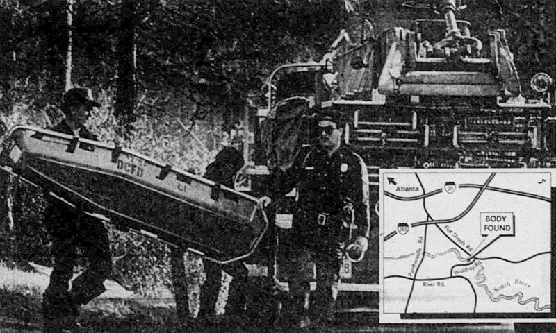 Workers retrieve the body of Curtis Walker from South River in DeKalb County on March 6, 1981.