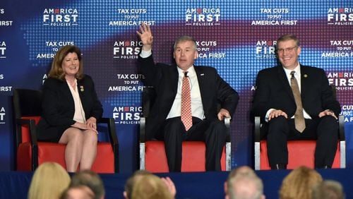 U.S. Reps. (from left) Karen Handel, Rob Woodall and Barry Loudermilk during a recent panel discussion in Atlanta. HYOSUB SHIN / HSHIN@AJC.COM