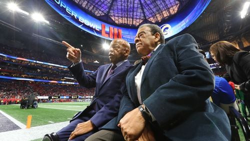 2/3/19 - Atlanta - John Lewis and Andrew Young before the New England Patriots play the Los Angeles Rams in Super Bowl LIII at Mercedes-Benz Stadium in Atlanta, Ga.   CURTIS COMPTON / CCOMPTON@AJC.COM