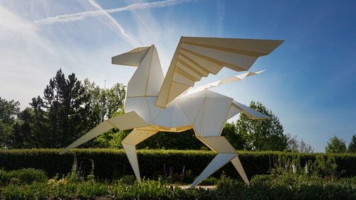 Everyone calls it Pegasus, even creator Kevin Box, but the real name is Hero’s Horse, to emphasize the universal hero’s quest, Box said. It’s among the most striking pieces in Origami in the Garden at Atlanta Botanical Garden through Oct. 16.
Courtesy of Atlanta Botanical Garden