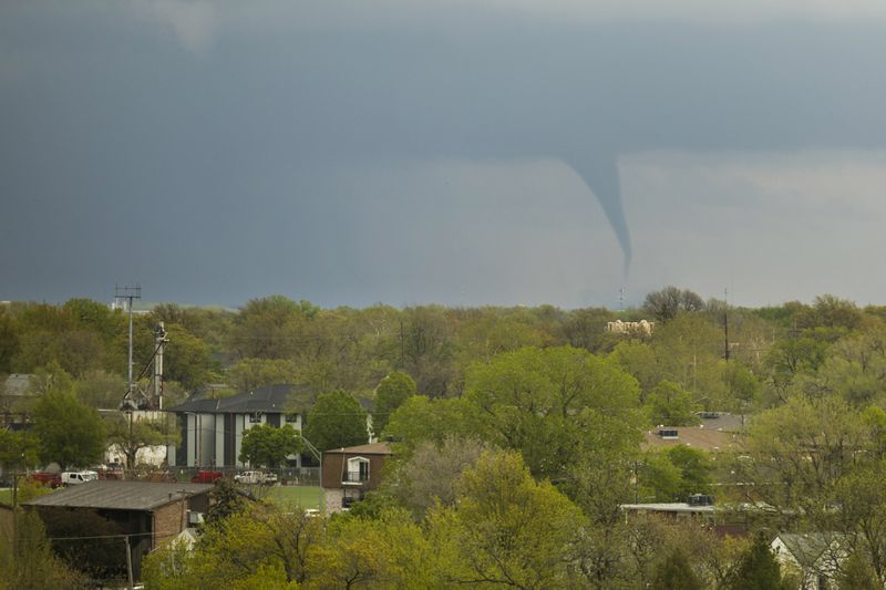 A tornado touches down north of Lincoln, Neb., on Friday, April 26, 2024. (Kenneth Ferriera/Lincoln Journal Star via AP)