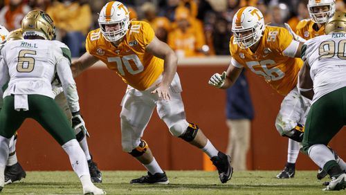 Former Tennessee offensive lineman Ryan Johnson (70), transferring to Georgia Tech as a grad transfer, during the game between the UAB Blazers and the Tennessee Volunteers at Neyland Stadium in Knoxville, Tenn. (Caleb Jones/Tennessee Athletics)