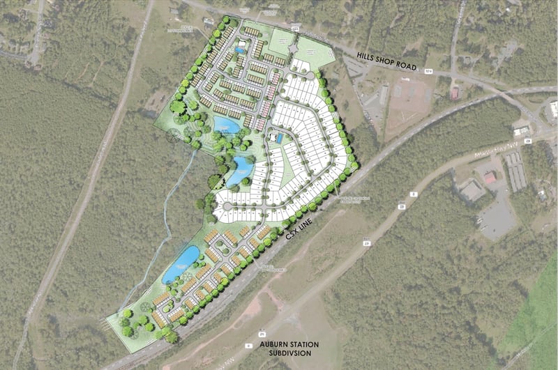 Inline Communities plans to build a 386-home subdivision called Auburn Station at Hills Shop Road. (Courtesy of Inline Communities)