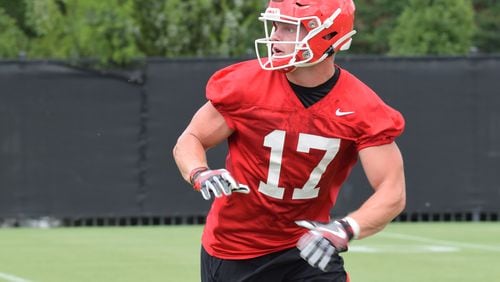 Georgia tight end Eli Wolf (17) during the Bulldogs' session on the Woodruff Practice Fields in Athens, Ga., on Friday, Aug. 2, 2019. (Photo by Steven Colquitt)