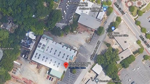 Lilburn recently approved rezoning of 1.76 acres at 57 Railroad for a brewery as part of a multi-tenant commercial development. (Google Maps)