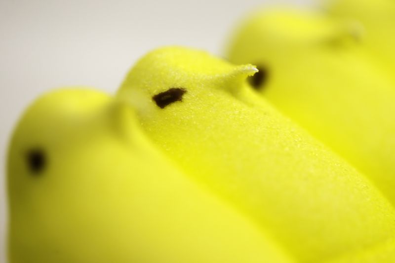 FILE - This Feb. 13, 2013 file photo shows Peeps at the Just Born factory in Bethlehem, Pa.  Peeps holiday treats are going on hiatus — another consequence of the coronavirus. PennLive.com reports, Saturday, Sept. 12, 2020,  that Just Born Quality Confections says it won’t be producing the popular sweets for Halloween, Christmas or Valentine’s Day as the Bethlehem, Pennsylvania-based company prepares for next Easter.  (AP Photo/Matt Rourke, File)