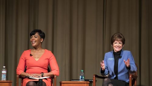 Atlanta mayoral candidates Keisha Lance Bottoms, left, and Mary Norwood, participate in a forum at the Carter Center, Tuesday, Nov. 28, 2017. Both Atlanta city councilwomen are on the runoff ticket for the city’s next mayor. The winner of the election will be the second woman in history to lead the city of Atlanta. ALYSSA POINTER/ALYSSA.POINTER@AJC.COM