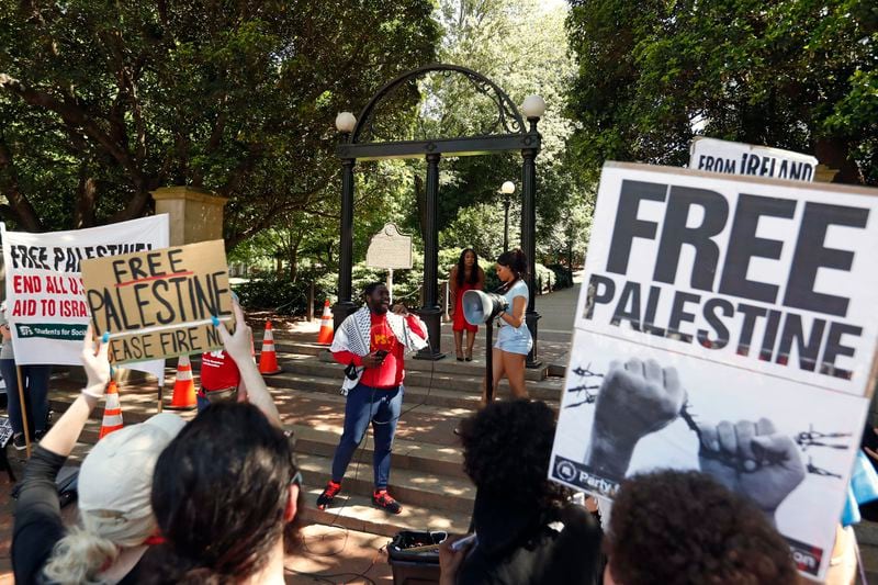Students for Socialism held a pro-Palestinian demonstration at the University of Georgia Arch on Wednesday.